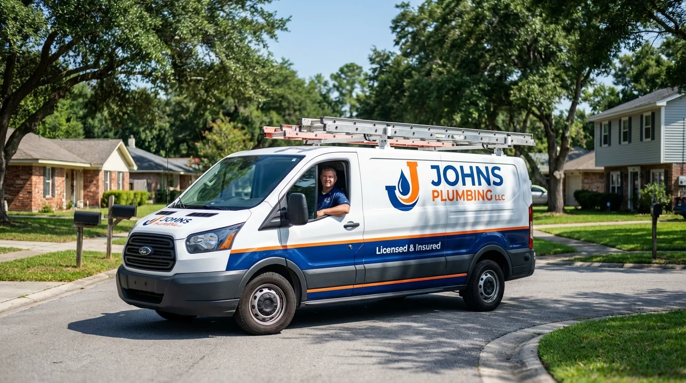 Johns Plumbing LLC service van in Malden, MA