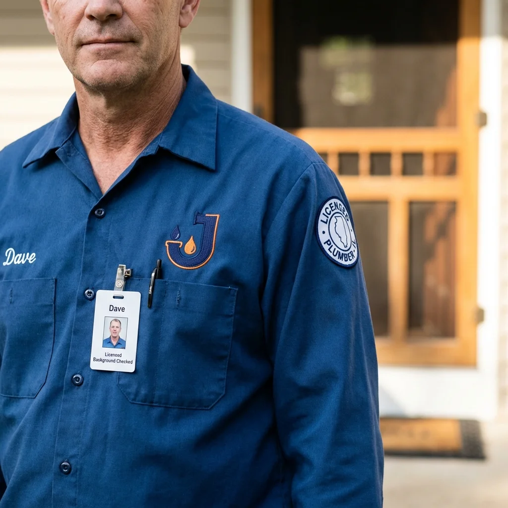 Licensed plumber showing ID badge in Malden, MA