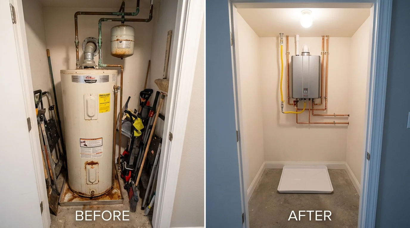 Tank water heater versus wall-mounted tankless unit comparison for Malden, MA homeowners