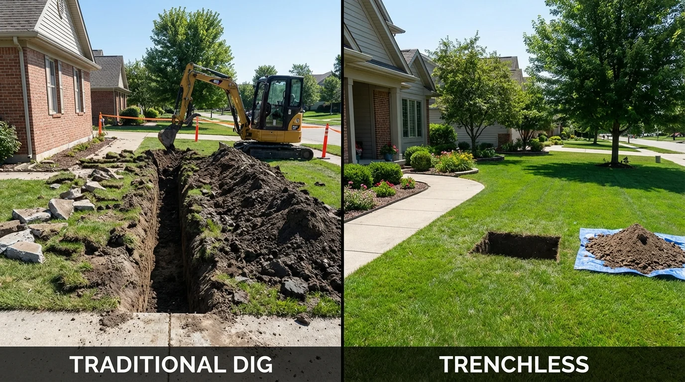 Trenchless sewer repair with minimal yard damage versus traditional excavation in Malden, MA